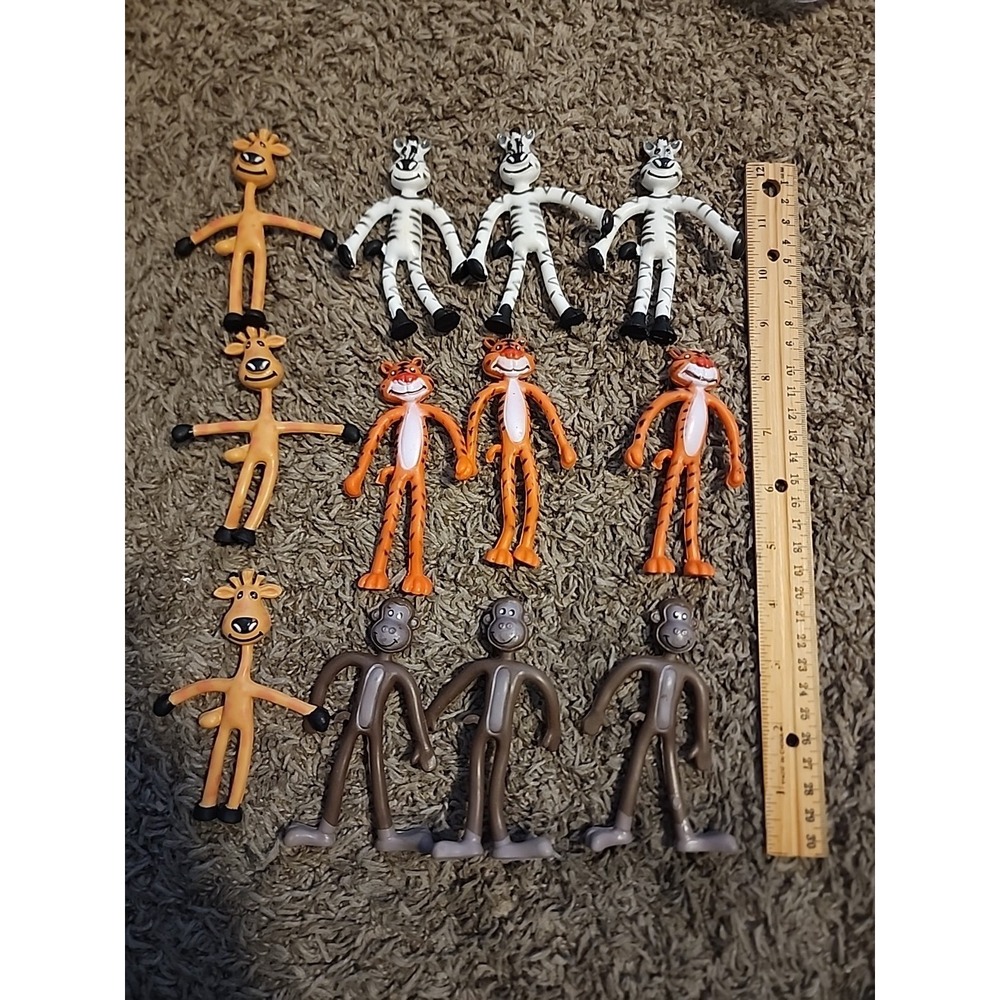 Set Of 12 Bendable Flexible Zoo figures TIGER, ZEBRA, MONKEY Giraffe‎ Ringo 2006